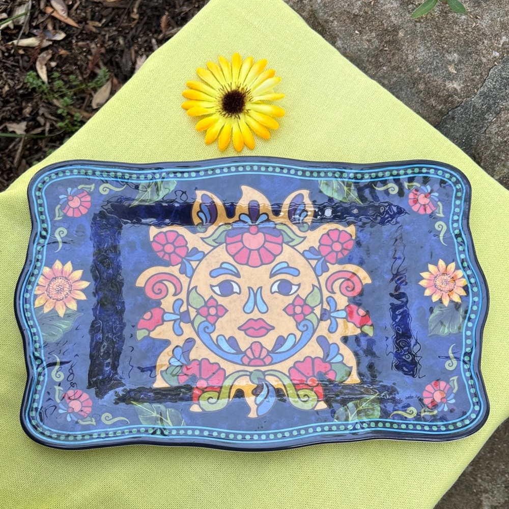 🌞 BEAUTIFUL & COLORFUL Sun Design 11” x 17” Melamine Platter. Microwave Safe!